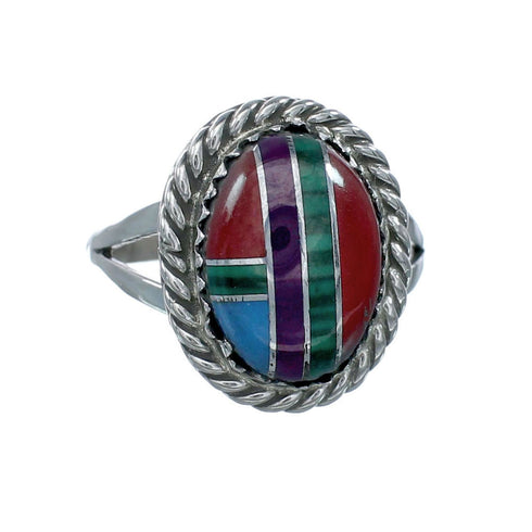 Navajo Manmade Multicolor Inlay Sterling Silver Ring Size 8 X10198